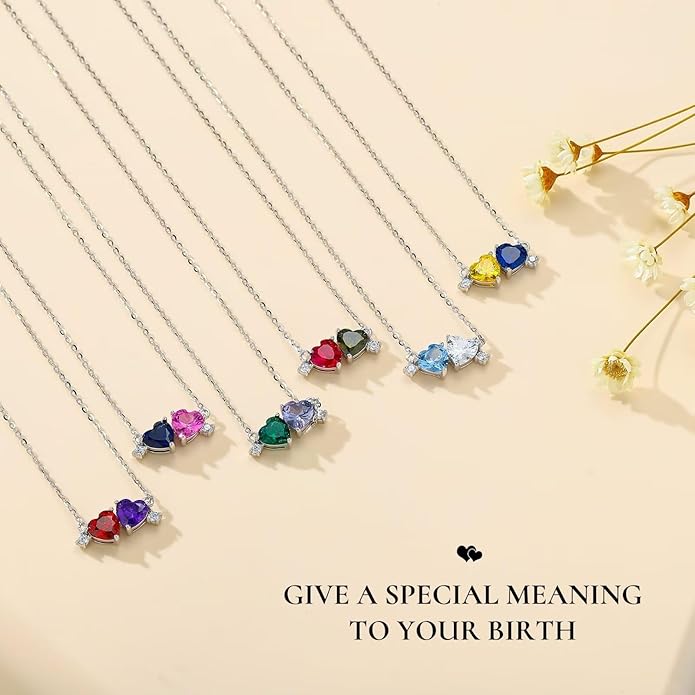 Iefil Double Birthstone Necklace for Women - 0.8CT 925 Sterling Silver Birthstone Necklace, Gifts for Her Wife Girlfriend Mom