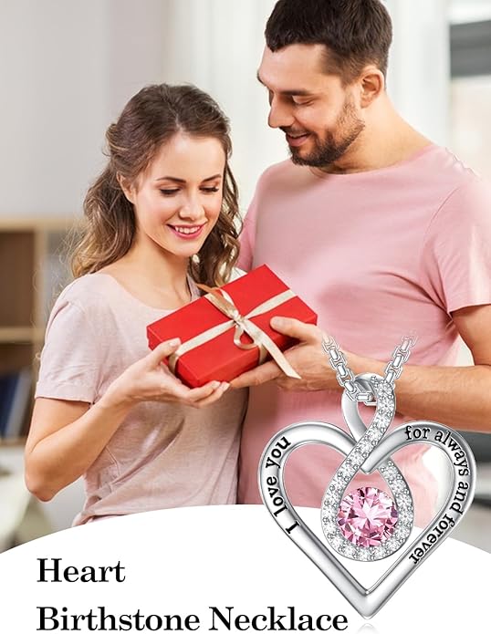 I Love You For Always and Forever Birthstone Necklace Infinity Love Heart Pendant Jewelry Christmas Valentine Mothers Day Birthday Gifts for Women Her Wife Girlfriend