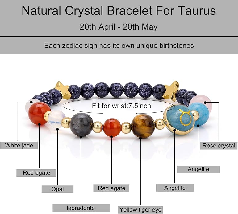 Zodiac Bracelets for Women Men,12 Constellations Healing Crystal Stone Beads Bracelet Birthday Zodiac Gifts Horoscope Spiritual Jewelry Bracelet Gifts