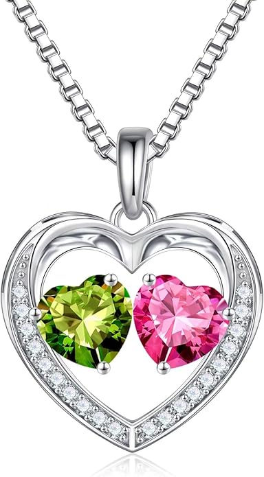 Iefil Birthstone Jewelry for Women - 925 Sterling Silver Birthstone Necklace, Anniversary Birthday Gifts for Women, Jewelry Gifts for Her Wife Mom Daughter