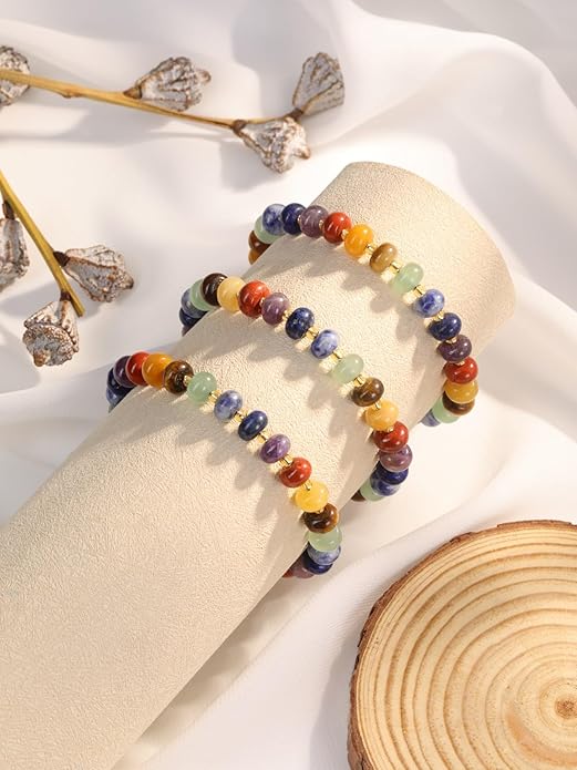 PESOENTH Healing Crystal Gemstone Colorful Beaded Bracelets for Women,Natural Chakra Stone Summer Surfer Beach Boho Bracelet jewelry Gifts for Women Ladies