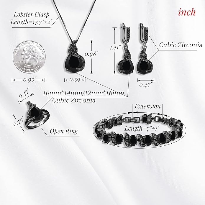 GZWHD Jewelry Set for Women Water Drop Cubic Zirconia Artificial Crystal Earrings Pendant Necklace Open Ring Tennis Bracelet Wedding Anniversary Birthday Engagement Gift for Bridesmaid Wife Girlfriend Friend