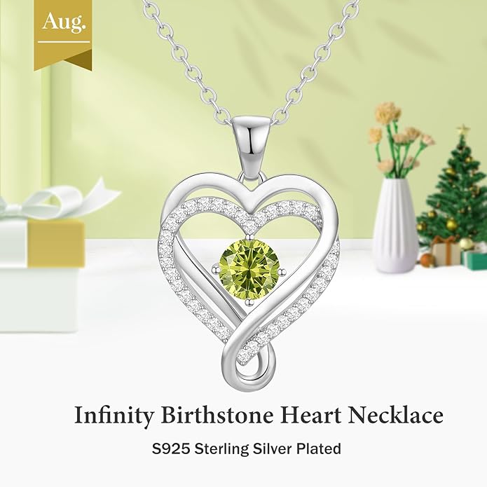 Infinity Heart Birthstone Necklace for Women Wife 18K Rose Gold Plated,Anniversary for Women Wife Her Birthday Gift for Girlfriend Mom Daughters, I Love You Women's Jewelry