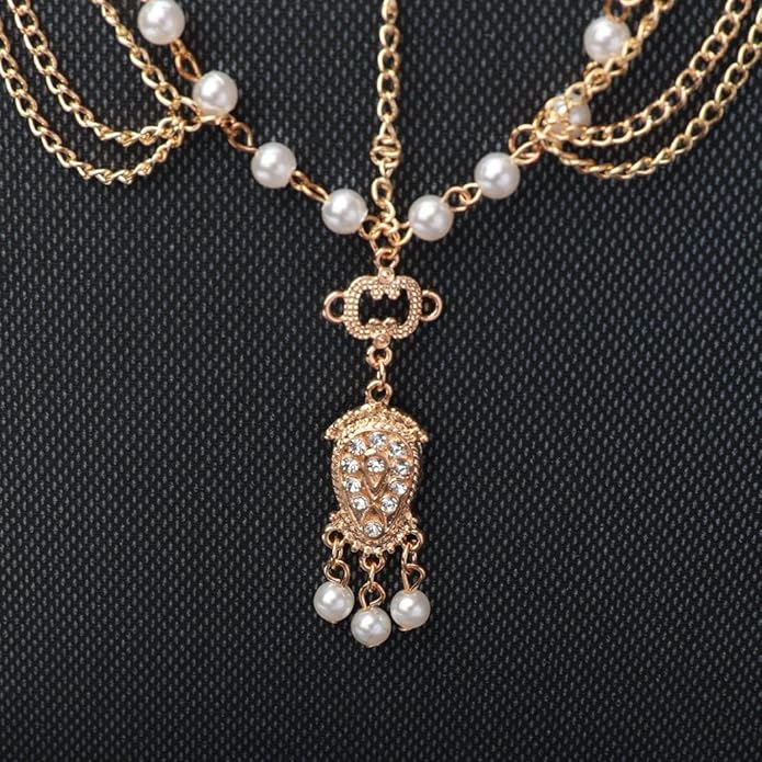 Boho Pearl Hair Chain Gold Tassel Headpiece Gypsy Festival Wedding Hair Accessories for Women