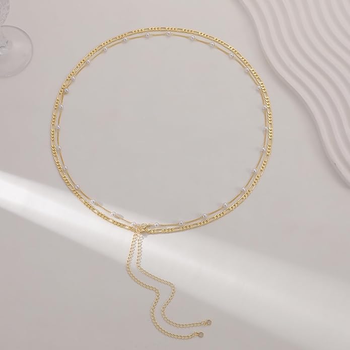 BERISO 14K Gold Plated Body Chain for Women - Sexy Waist Beads Chain, Adjustable Beach Body Jewelry, Elegant Bikini Belly Chain, Boho Festival Layered Body Jewelry (26.5-33 Inch)