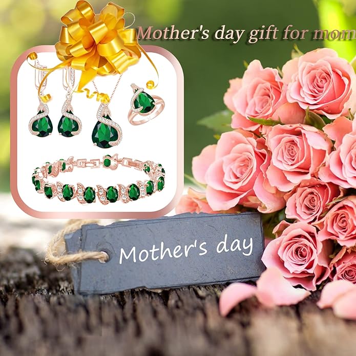 GZWHD Jewelry Set for Women Water Drop Cubic Zirconia Artificial Crystal Earrings Pendant Necklace Open Ring Tennis Bracelet Wedding Anniversary Birthday Engagement Gift for Bridesmaid Wife Girlfriend Friend