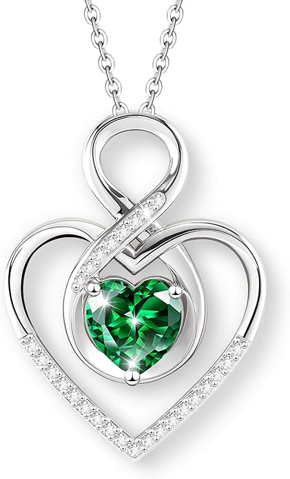 Heart Necklace for Women, 925 Silver Necklace with Infinity Heart Pendant, Personalized Birthstone Necklace Anniversary Birthday Gifts for Wife, Girlfriend, Mom