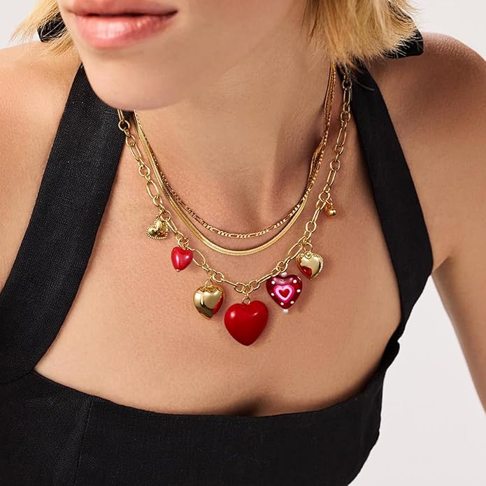 KissYan Charm Necklace for Women, 14K Gold Plated Heart Starfish Sun Pendant Fashion Link Chain Boho Summer Beach Jewelry Gifts