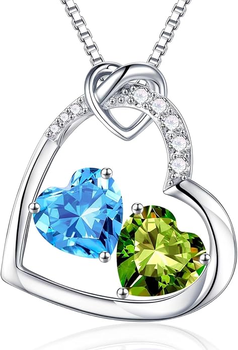 Iefil Birthstone Necklace for Women - 925 Sterling Silver Birthstone Necklace, Anniversary Birthday Gifts for Women Wife Girlfriend, Jewelry for Mom Daughter