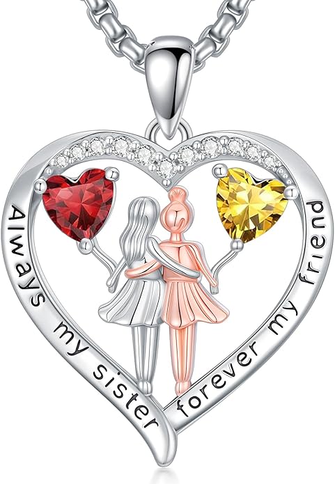 Always My Sister Forever My Friend Birthstone Pendant Necklace Women Jewelry Christmas Valentine Mothers Day Birthday Gifts for Women Sister From Sister
