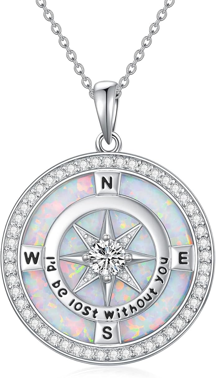 TOUPOP Compass Necklace for Women 925 Sterling Silver I'd be Lost without You Compass Pendant Birthstone Necklaces Anniversary Jewelry Birthday Gift for Girlfriend Wife Graduation Gifts for Her Daugthter