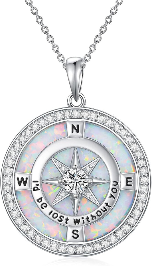 TOUPOP Compass Necklace for Women 925 Sterling Silver I'd be Lost without You Compass Pendant Birthstone Necklaces Anniversary Jewelry Birthday Gift for Girlfriend Wife Graduation Gifts for Her Daugthter