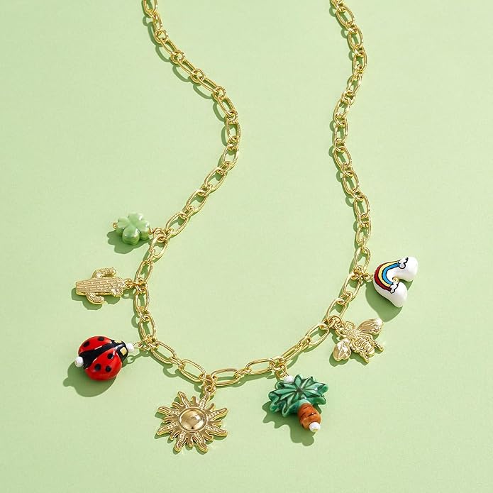 KissYan Charm Necklace for Women, 14K Gold Plated Heart Starfish Sun Pendant Fashion Link Chain Boho Summer Beach Jewelry Gifts