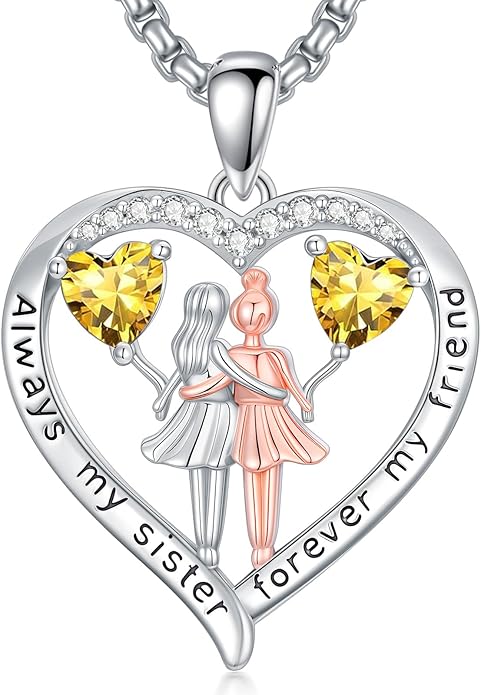 Always My Sister Forever My Friend Birthstone Pendant Necklace Women Jewelry Christmas Valentine Mothers Day Birthday Gifts for Women Sister From Sister