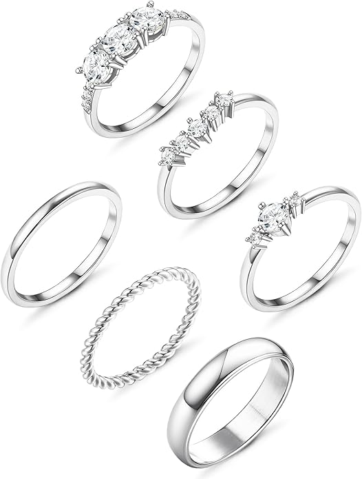 Besteel Gold Rings for Women - Non Tarnish 14K Gold Plated Stackable Rings, Dainty Cubic Zirconia Thin Thumb Ring Set, Trendy Statement Promise Wedding Bands Engagement Rings for Women Size 6-10