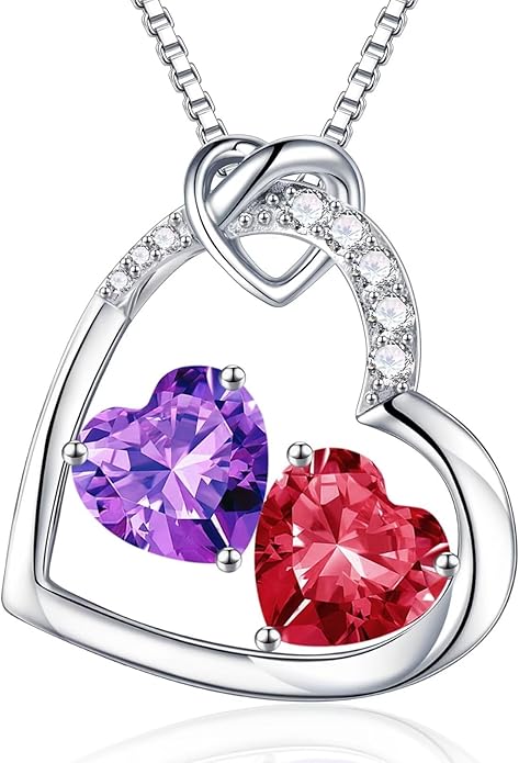 Iefil Birthstone Necklace for Women - 925 Sterling Silver Birthstone Necklace, Anniversary Birthday Gifts for Women Wife Girlfriend, Jewelry for Mom Daughter