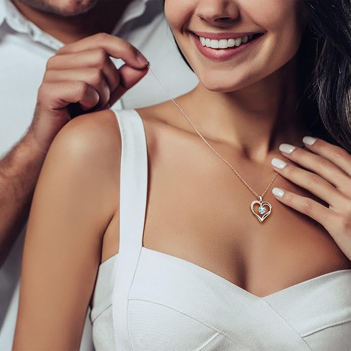 925 Sterling Silver Heart Necklace for Women Birthstone Necklace Silver Jewelry for Womens Jewelry Gifts for Women Her Mom