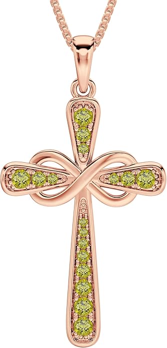 YL 925 Sterling Silver Cross Necklace for Women Halo Infinity Pendant Birthstone Jewelry for Mom