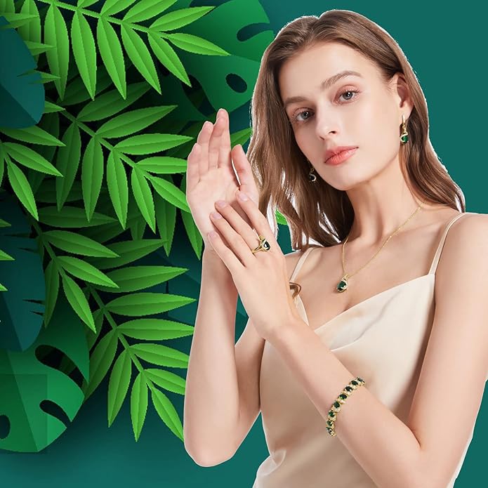 GZWHD Jewelry Set for Women Water Drop Cubic Zirconia Artificial Crystal Earrings Pendant Necklace Open Ring Tennis Bracelet Wedding Anniversary Birthday Engagement Gift for Bridesmaid Wife Girlfriend Friend