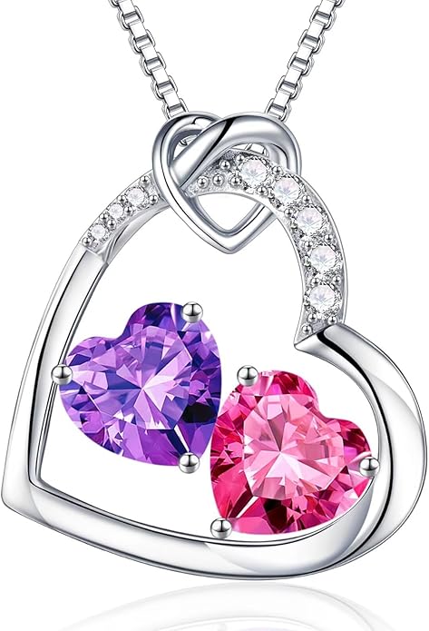 Iefil Birthstone Necklace for Women - 925 Sterling Silver Birthstone Necklace, Anniversary Birthday Gifts for Women Wife Girlfriend, Jewelry for Mom Daughter