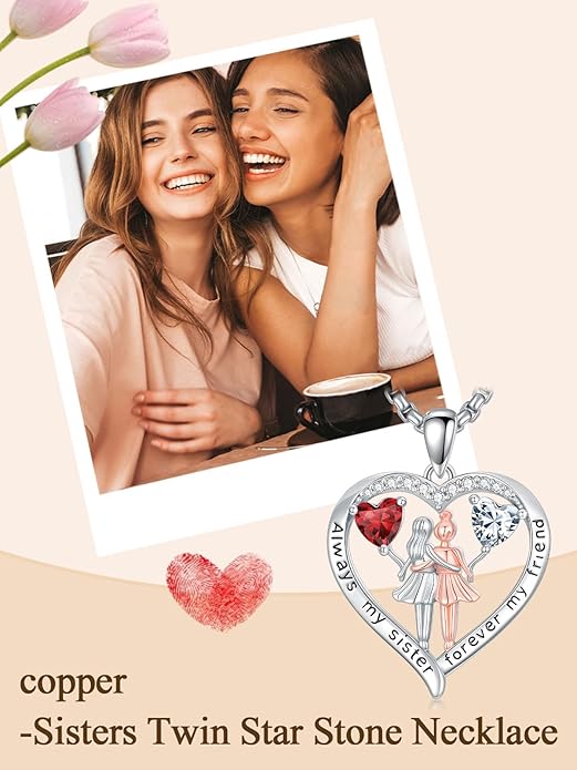 Always My Sister Forever My Friend Birthstone Pendant Necklace Women Jewelry Christmas Valentine Mothers Day Birthday Gifts for Women Sister From Sister