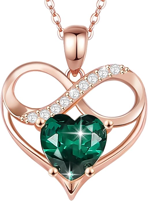 Rose Gold Birthstone Necklaces Heart Birthstone Pendant Necklaces For Women Valentine's Day Mother's Day Anniversary Christmas Gifts