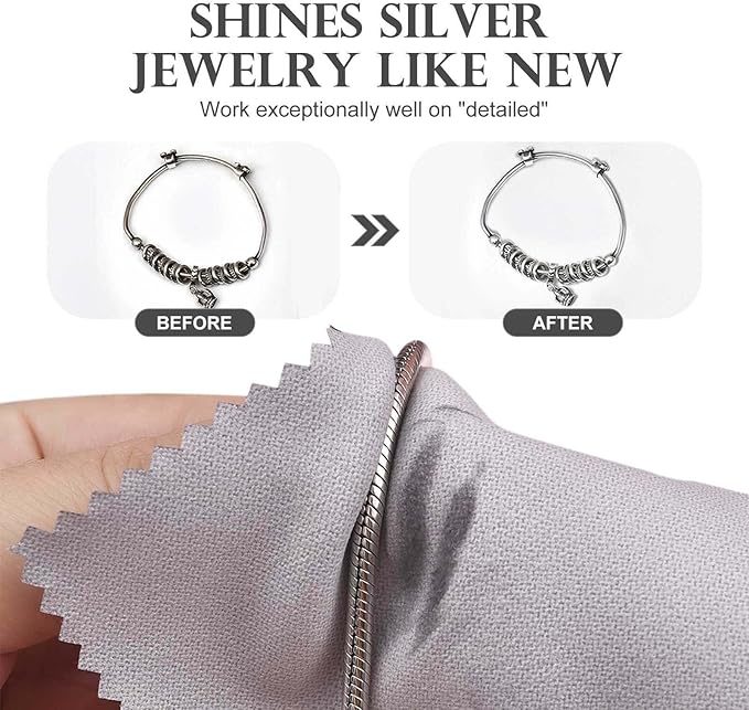 SEVENWELL 100pcs Jewelry Cleaning Cloth Gray Polishing Cloth for Sterling Silver Gold Platinum Small Silver Polish 8x8cm