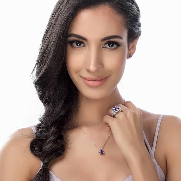 BERRICLE Sterling Silver CZ 3-Stone Solitaire Wedding Engagement Rings for Women, Cubic Zirconia Ring - Asscher, Cushion, Emerald, Pear, Round Cut - Canary Yellow, Green, Amethyst Purple Colors