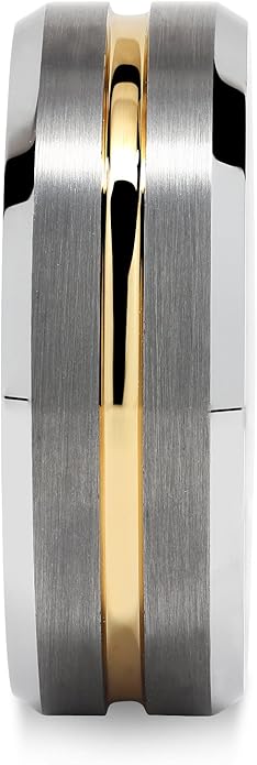 100S JEWELRY Tungsten Rings for Men Two Tone Silver Wedding Bands Gold Grooved Matte Finish Size 6-16