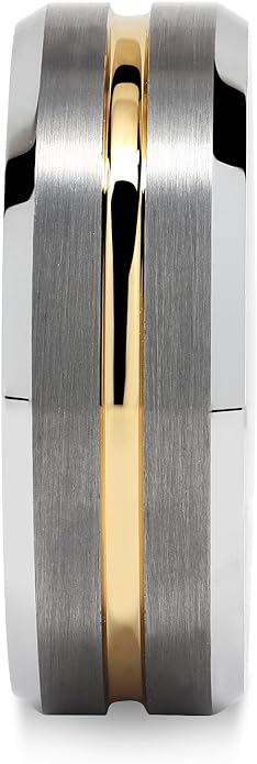 100S JEWELRY Tungsten Rings for Men Two Tone Silver Wedding Bands Gold Grooved Matte Finish Size 6-16