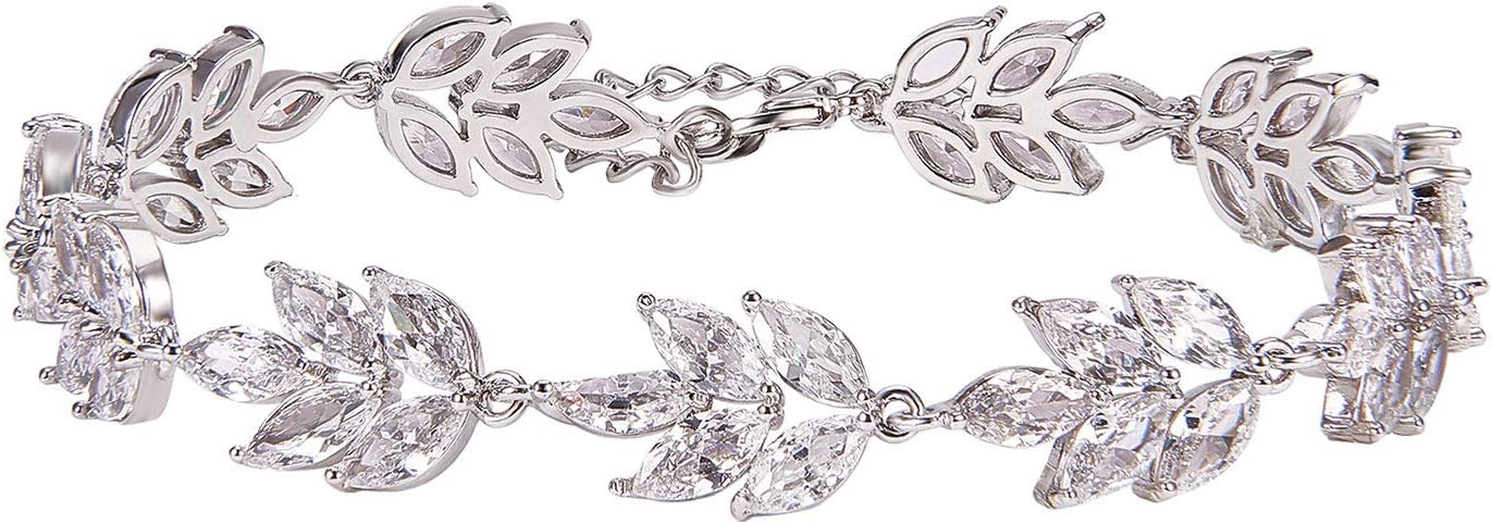SWEETV Bracelet Wedding Bridal for Brides,Bridesmaid-Crystal Cubic Zirconia Bracelet Leaf Vine Vintage Style