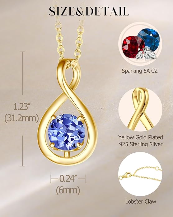 FANCIME Birthstone Necklaces for Women Fine Jewelry Sterling Silver Dainty Infinity Pendant Anniversary Birthday Christmas Gifts for Her Wife Mom Lady Daughter, Chain 16"+2" Extend