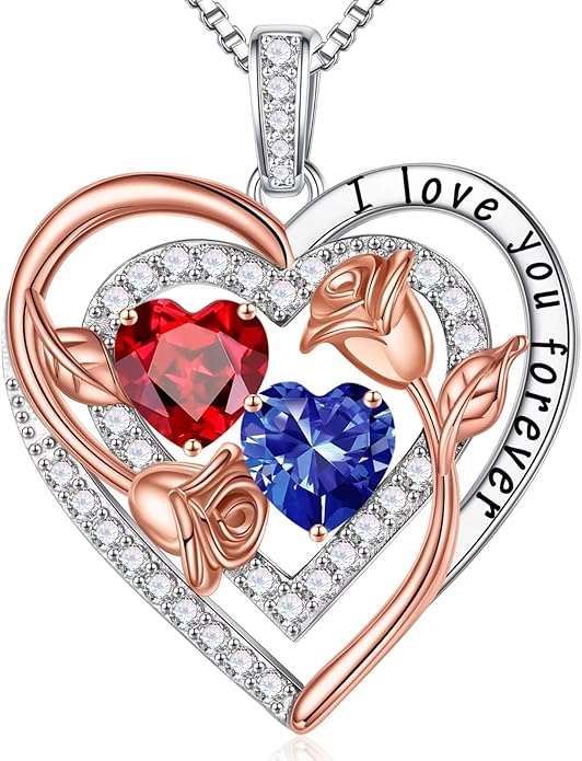 Iefil Birthstone Necklace for Women - Sterling Silver Birthstone Necklace Anniversary Birthday Gifts for Her Wife Mom Daughter