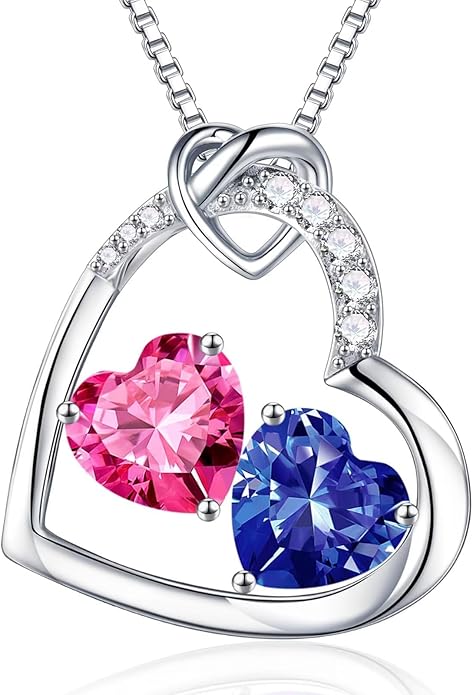 Iefil Birthstone Necklace for Women - 925 Sterling Silver Birthstone Necklace, Anniversary Birthday Gifts for Women Wife Girlfriend, Jewelry for Mom Daughter