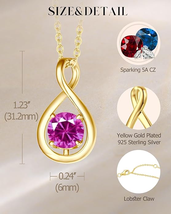 FANCIME Birthstone Necklaces for Women Fine Jewelry Sterling Silver Dainty Infinity Pendant Anniversary Birthday Christmas Gifts for Her Wife Mom Lady Daughter, Chain 16"+2" Extend
