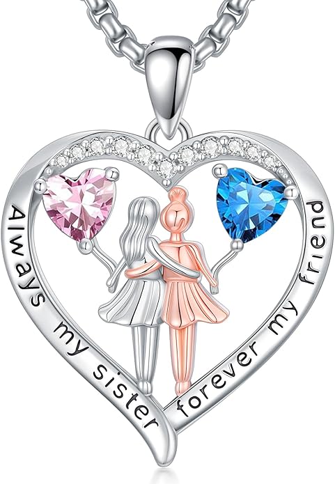 Always My Sister Forever My Friend Birthstone Pendant Necklace Women Jewelry Christmas Valentine Mothers Day Birthday Gifts for Women Sister From Sister