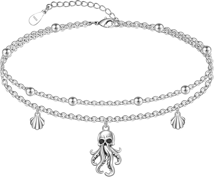 CHIC & ARTSY Womens Sterling Silver Created Opal Layered Anklet Bracelet Dainty Beaded Chain Adjustable 11" Best Friend Anklet