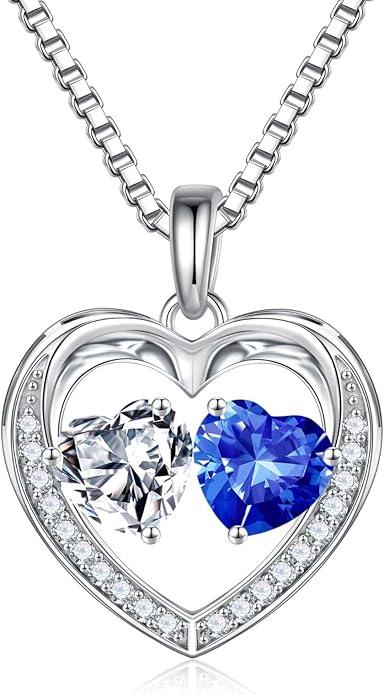 Iefil Birthstone Jewelry for Women - 925 Sterling Silver Birthstone Necklace, Anniversary Birthday Gifts for Women, Jewelry Gifts for Her Wife Mom Daughter