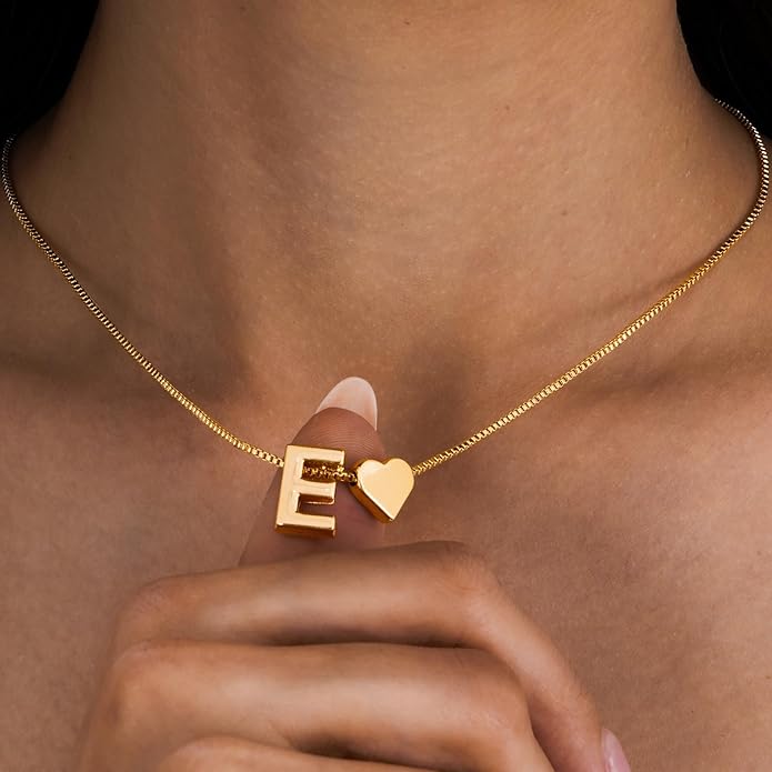 Initials A-Z with Heart Pendant Necklaces for Women Teen Girls - 18K Gold Plated Dainty Necklace Birthday Gifts Jewelry