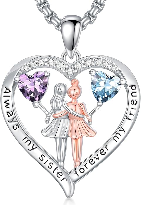 Always My Sister Forever My Friend Birthstone Pendant Necklace Women Jewelry Christmas Valentine Mothers Day Birthday Gifts for Women Sister From Sister