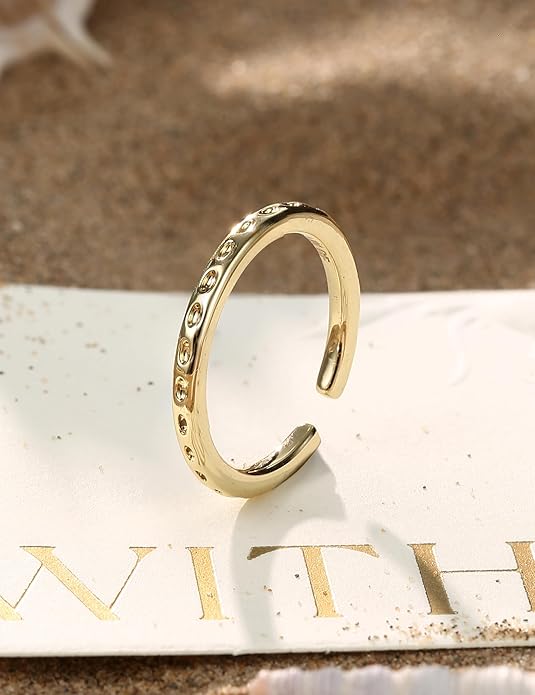 FIASASO 14K Gold Filled Toe Rings for Women Non Tarnish 14K Gold Filled Toe Ring Adjustable Band Opal Dainty Toe Ring Summer Beach Open Toe Rings Foot Jewelry