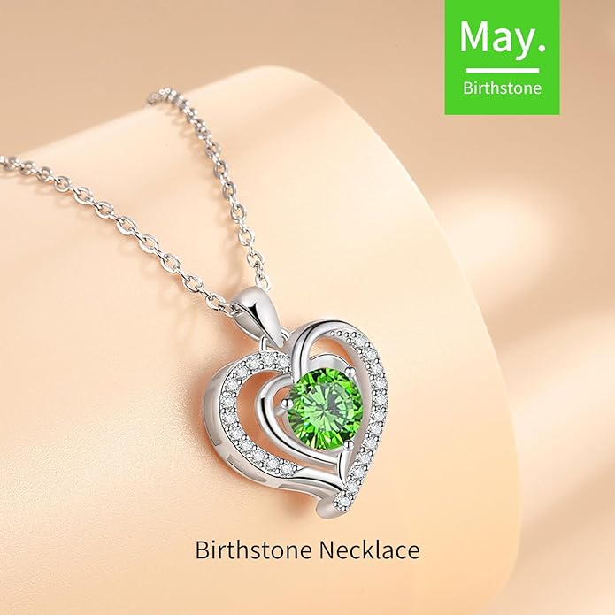 Heart Necklace, I Love You Always & Forever, Birthstone Cubic Zirconia Pendant, Gift for Women