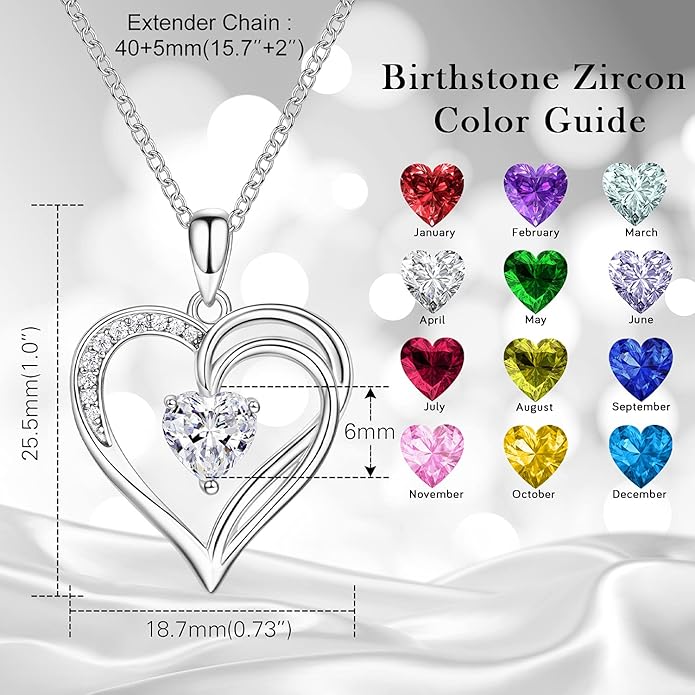925 Sterling Silver Heart Necklace for Women Birthstone Necklace Silver Jewelry for Womens Jewelry Gifts for Women Her Mom