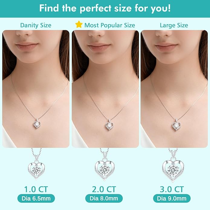 Moissanite Heart Necklace for Women, Engraved 'I Love You', 925 Sterling Silver, 1-3 Carat D Color VVS1 Synthetic Diamond Heart Pendant, Birthday Anniversary Wedding Gift for Wife Girlfriend Mom