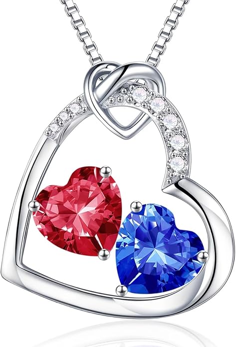 Iefil Birthstone Necklace for Women - 925 Sterling Silver Birthstone Necklace, Anniversary Birthday Gifts for Women Wife Girlfriend, Jewelry for Mom Daughter