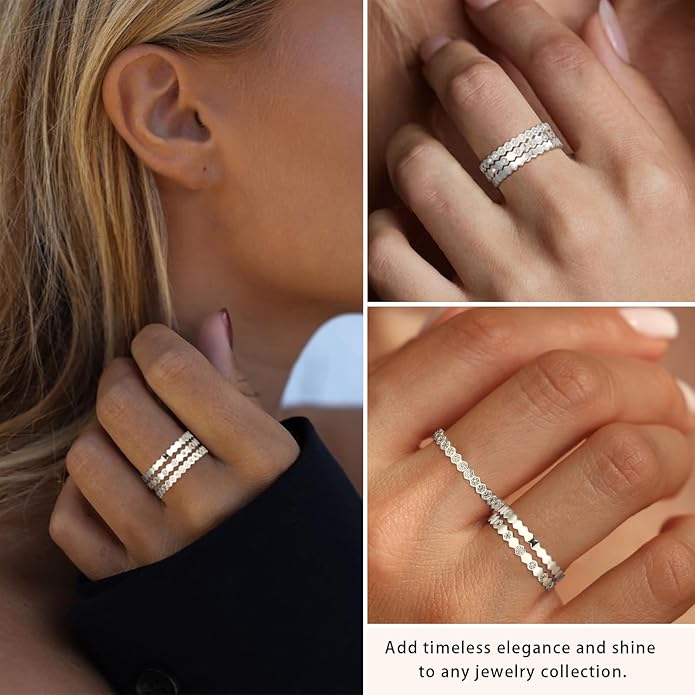 WEDDINEN Stackable Sterling Silver Rings for Women Non Tarnish Dainty 14K Gold Plated Stack Thin Rings Cubic Zirconia Thumb Ring Set Statement Wedding Bands Engagement Rings Jewelry Gifts Size 6-10