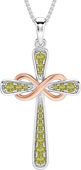YL 925 Sterling Silver Cross Necklace for Women Halo Infinity Pendant Birthstone Jewelry for Mom