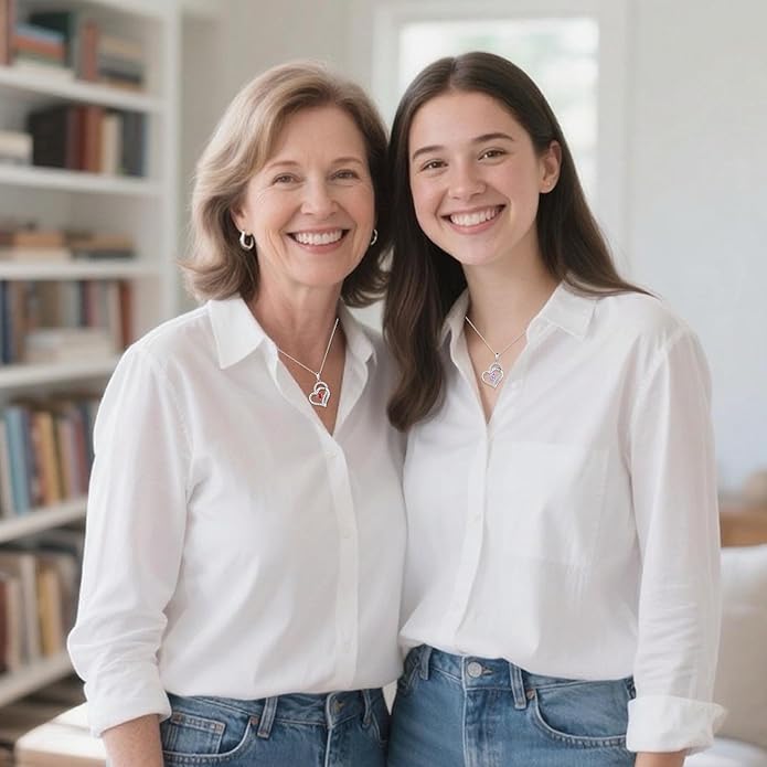 Heart Birthstone Silver Necklace for Women, S925 Sterling Silver Pendant Necklace Birthday Jewelry Gifts for Her Mother Mom Wife Girlfriend