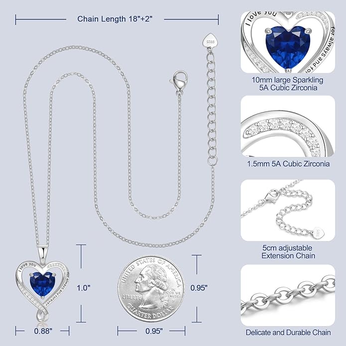 Birthday Gifts for Women Wife Infinity Heart Birthstone I Love You Necklace for Women S925 Sterling Silver Anniversary Wedding Gifts for Christmas Valentines Mothers Day Women's jewelry Diamond Pendant Necklaces Gift for Her Mom Daughter Grandma