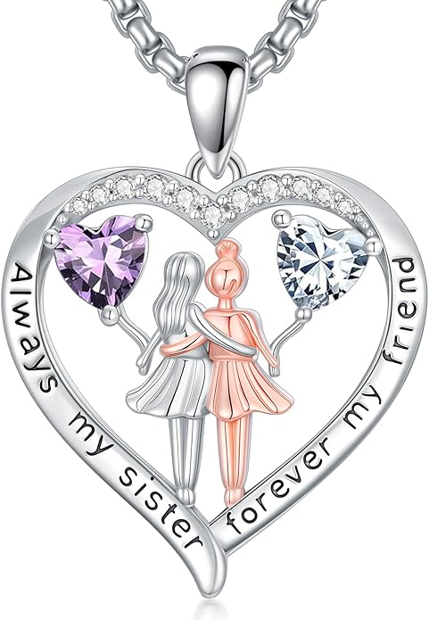 Always My Sister Forever My Friend Birthstone Pendant Necklace Women Jewelry Christmas Valentine Mothers Day Birthday Gifts for Women Sister From Sister